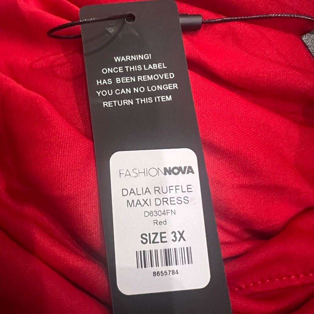 BRAND NEW FashionNova Dalia Ruffle Maxi Dress -Red Halter Dress 3X (Runs Small) - Picture 3 of 5